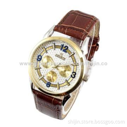 Three-eye Stainless Steel Business Watch with Genuine Leather Band, Brown, ,Made in China